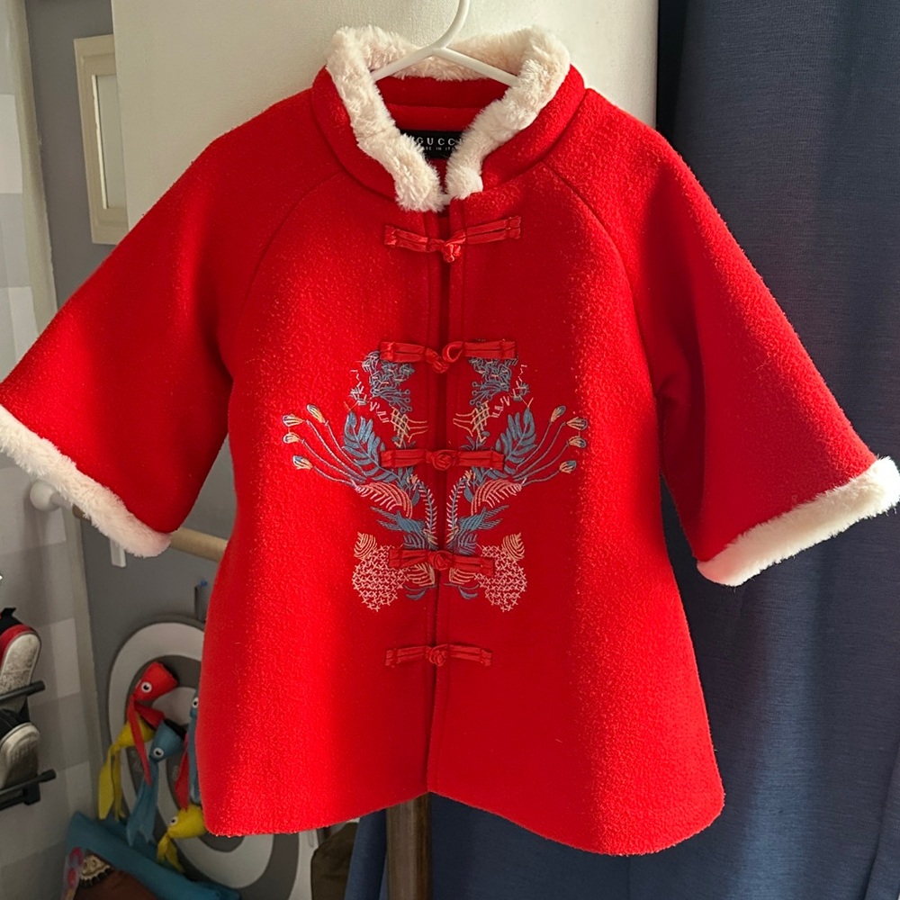Gucci Red Kids jacket with Embroidered Floral Design